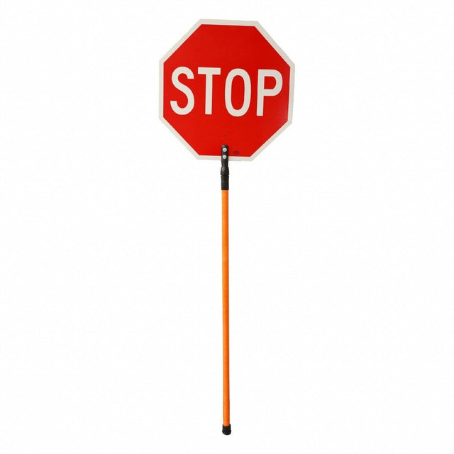 Vizcon 18024-SS-EG-6T 24" x 24" Stop Slow Engineer Grade Reflective Aluminum Paddle Sign with 6' to 8' Telescoping Fiberglass Handle