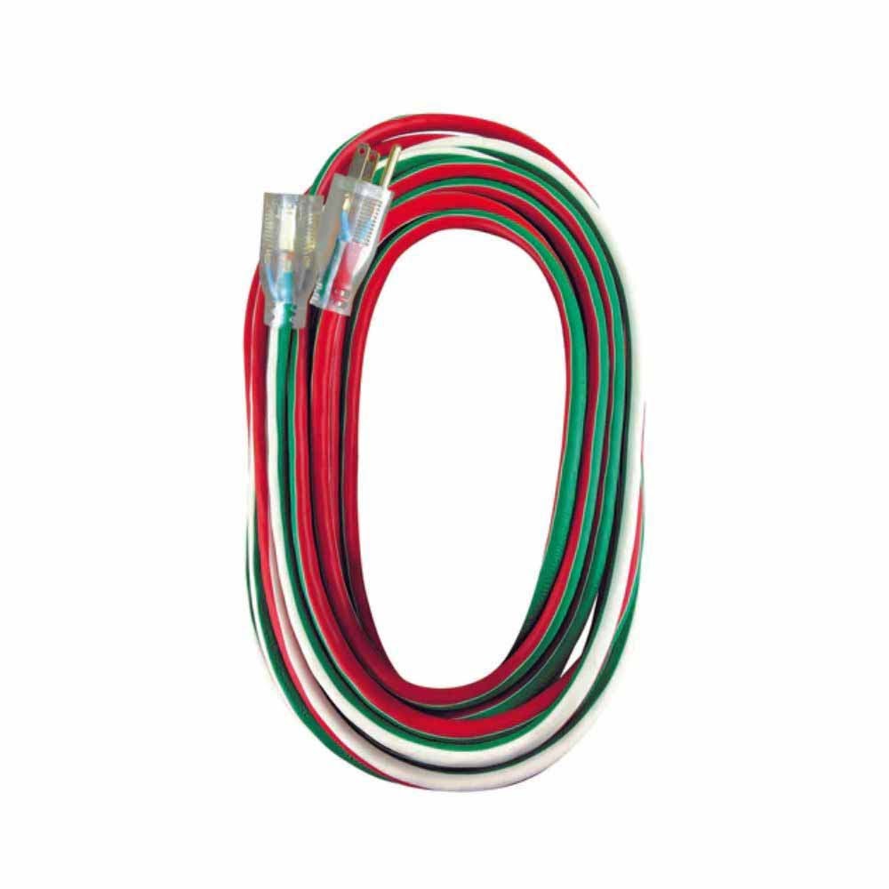 Voltec 05-00159-RWG 100' 12/3 SJTW Red/White/Green Extension Cord with Lighted Connector