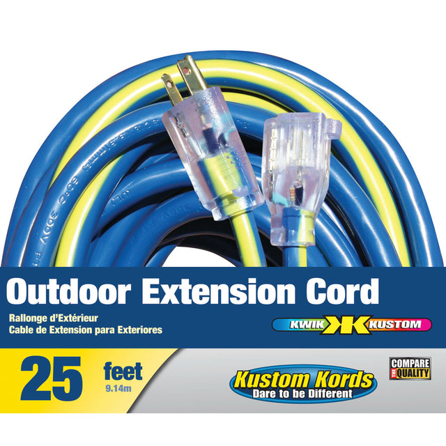 Voltec 05-00347 25' 12/3 SJTW U/G Blue Extension Cord W/Lighted End