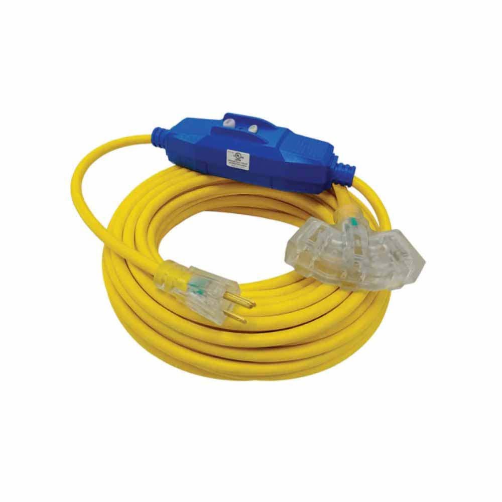 Voltec 05-00385 50' 12/3 SJTW Extension cord w/ 20 Amp Inline GFCI and Clear Lighted Triple Tap Connector