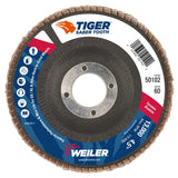 Weiler 50102 4-1/2 in. Tiger Saber Tooth Ceramic Type 29 Flap Disc, 60 Grit, 7/8 in. Arbor, Phenolic Backing (10 Pack)