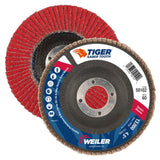 Weiler 50102 4-1/2 in. Tiger Saber Tooth Ceramic Type 29 Flap Disc, 60 Grit, 7/8 in. Arbor, Phenolic Backing (10 Pack) - 3