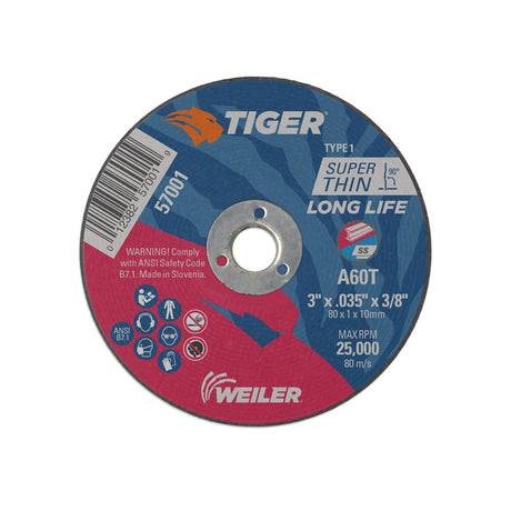 Weiler 57001 3" x .035" Tiger  Type 1 Thin CuttingWheel, A60T, 3/8" A.H.