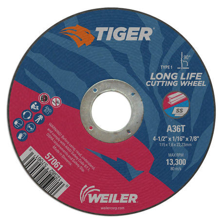 Weiler 57061 4-1/2" x 1/16" Tiger  Type 1 Cutting Wheel, A60T, 7/8" A.H.