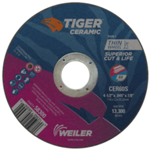 Weiler 58305 4.5 X .045 X 7/8 CER60S T27 Tiger Ceramic Cutting Wheel