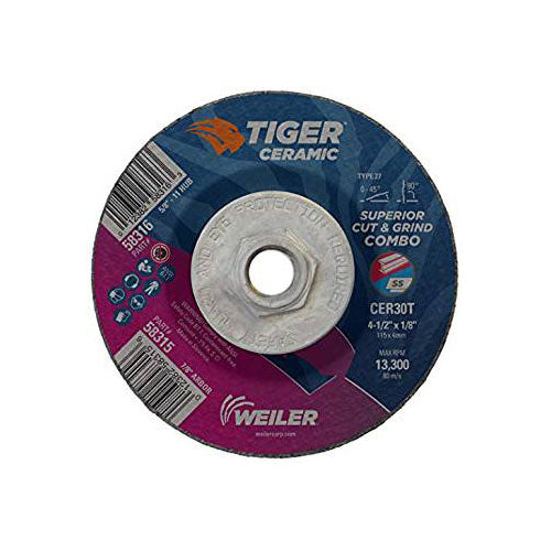 Weiler 58316 4.5 X 1/8 X 5/8-11 CER T27 Tiger Ceramic Combo Wheel