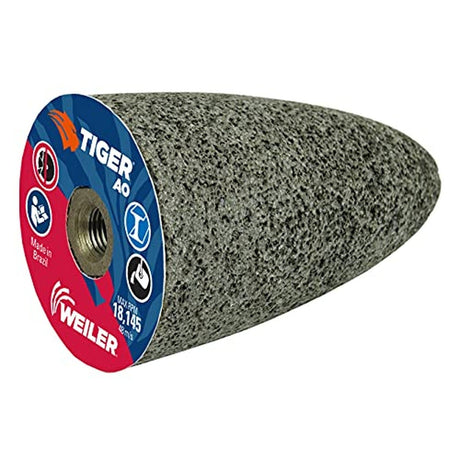 Weiler 68309 2" x 3" Type 16 A24-R Tiger AO Round Tip Portable Grinding Cone 3/8-24 Arbor (12 Pack)