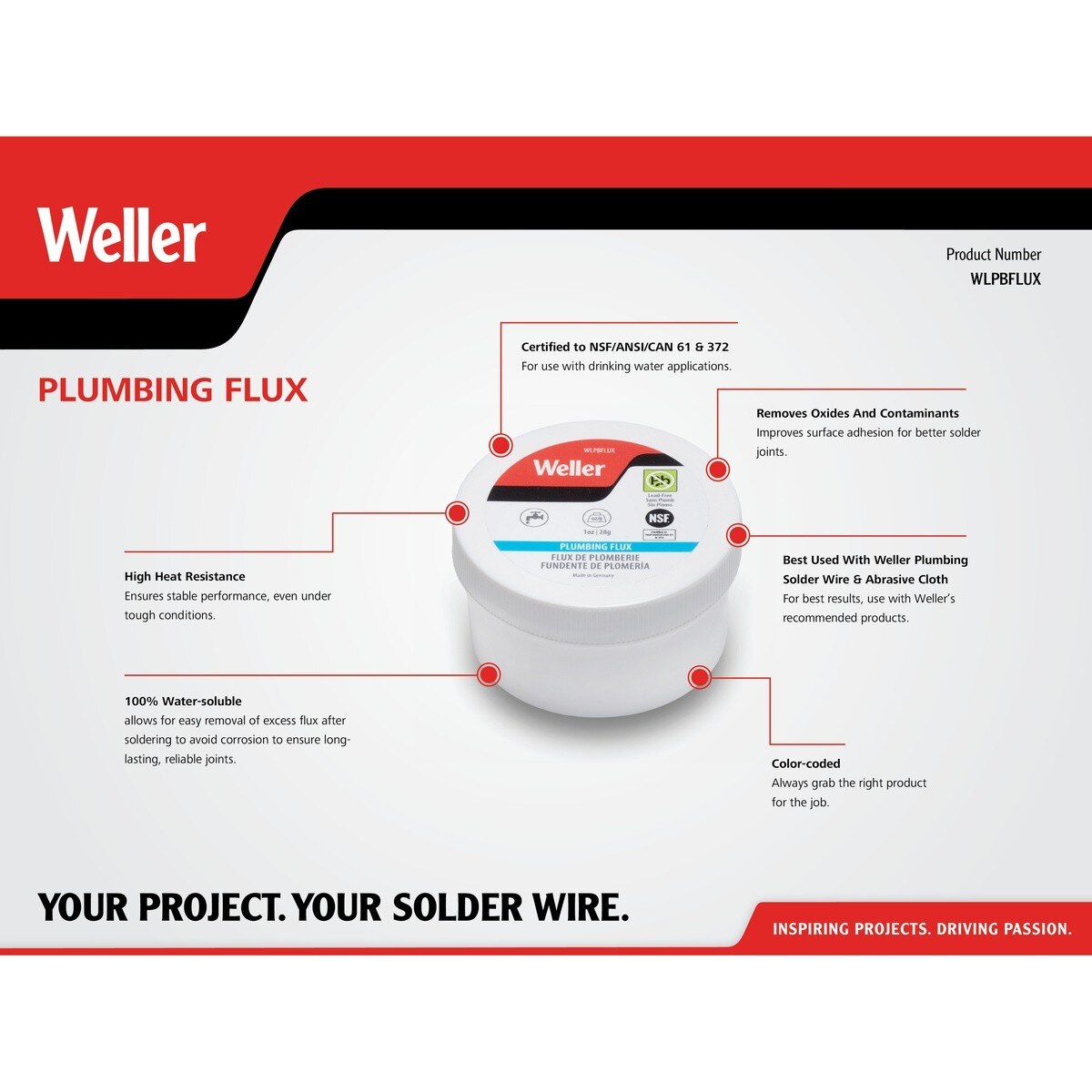 Weller WLPBFLUX 1 oz Plumbing Flux for Copper Pipe Soldering and Drinking Water Systems - 3