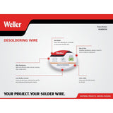 Weller WLWIRDESW 2.5 mm x 1.6 m Flux Saturated Copper Desoldering Wick on Snap Spool - 3