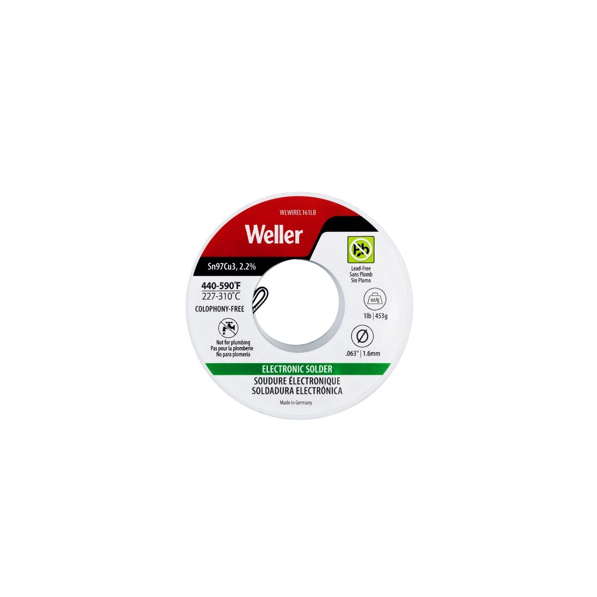 Weller WLWIREL161LB 1.6 mm Electronic Solder Wire 1 lb Sn97Cu3 2.2 Percent Flux - 2