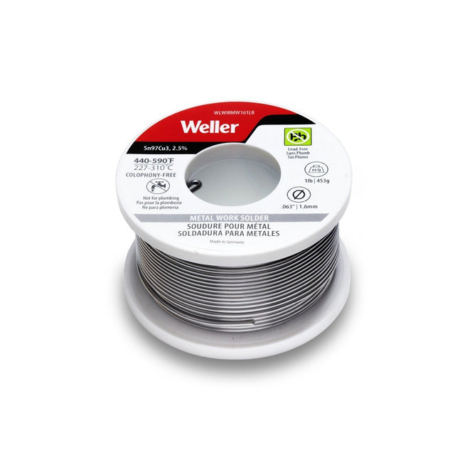 Weller WLWIRMW161LB 1.6 mm Lead Free Solder Wire Sn97Cu3 2.5 Percent Flux 1 lb