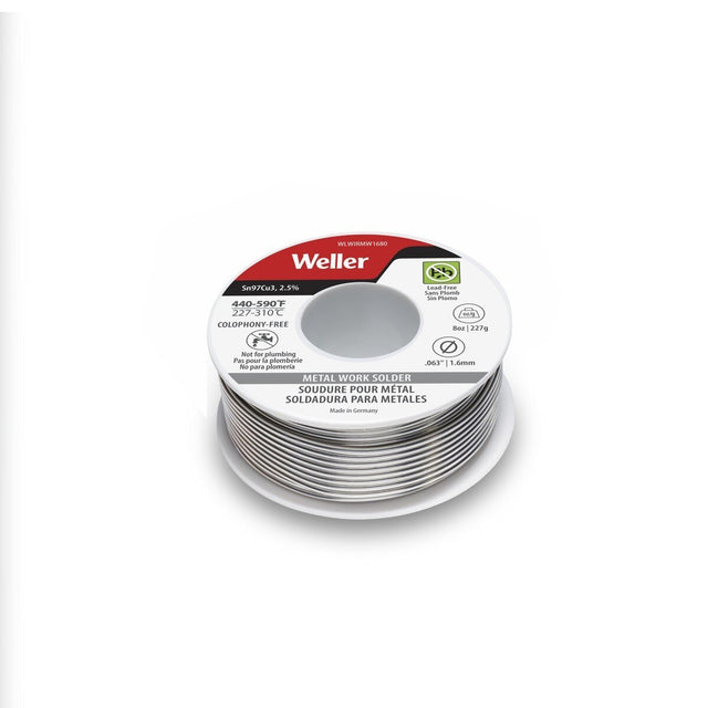 Weller WLWIRMW1680 1.6 mm 8 oz Metal Work Solder Wire with 2.5 Percent Flux Core for Durable Joints