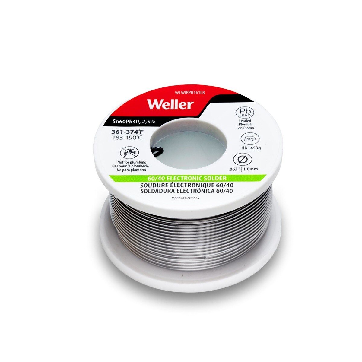 Weller WLWIRPB161LB 60 40 Leaded Electronic Solder Wire 1.6 mm 1 lb Reel