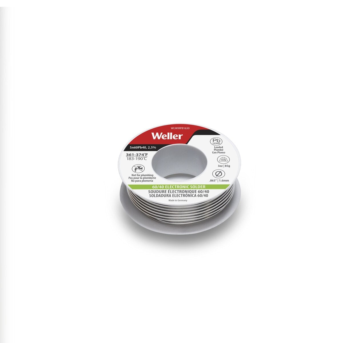 Weller WLWIRPB1630 60 40 Leaded Electronic Solder Wire 1.6 mm 85 g Reel with Low Splash Flux Core