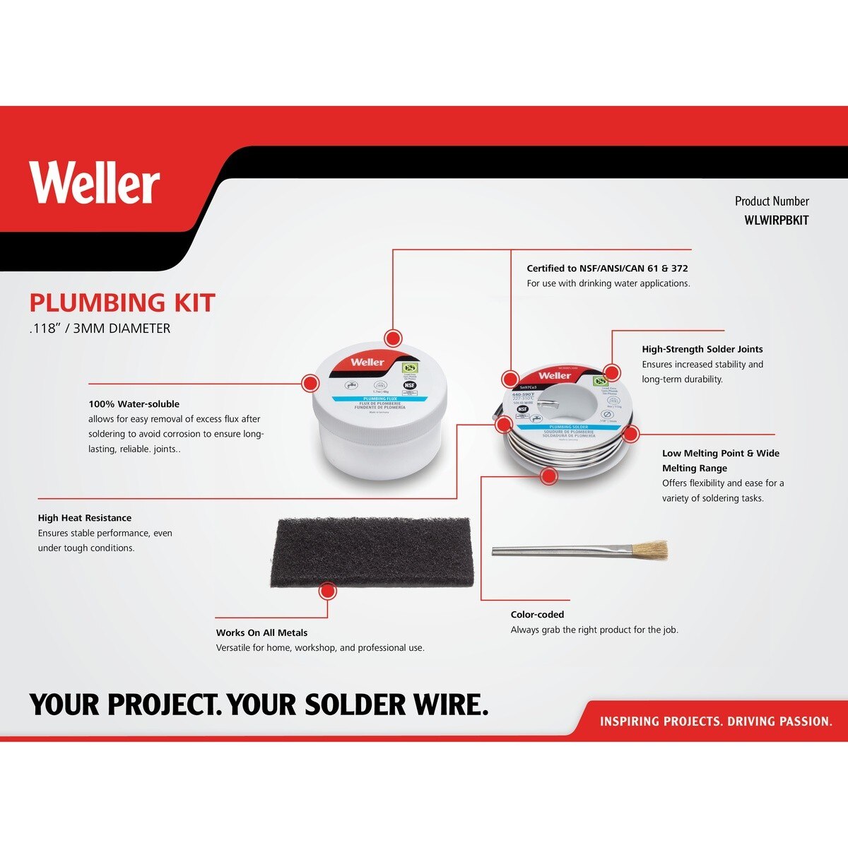 Weller WLWIRPBKIT Lead-Free Plumbing Kit for Drinking Water Applications with 1.7 oz Flux (4 Piece) - 2