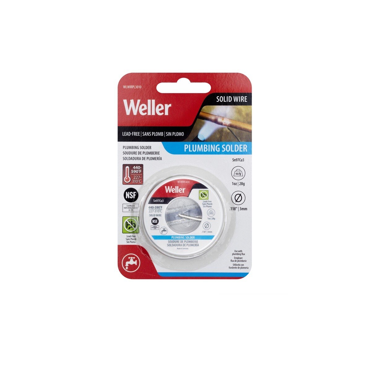 Weller WLWIRPL3010 3 mm 1 oz Lead Free Plumbing Solder Wire for Potable Water Copper Pipes - 2