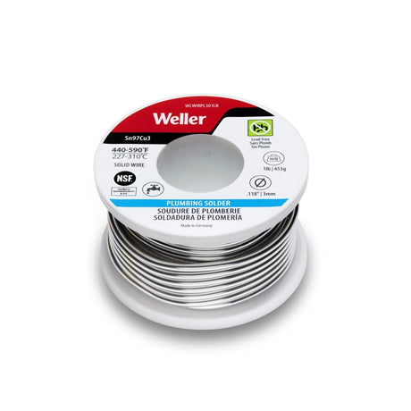 Weller WLWIRPL301LB 3 mm Lead Free Plumbing Solder Wire for Potable Water Copper Pipes 1 lb