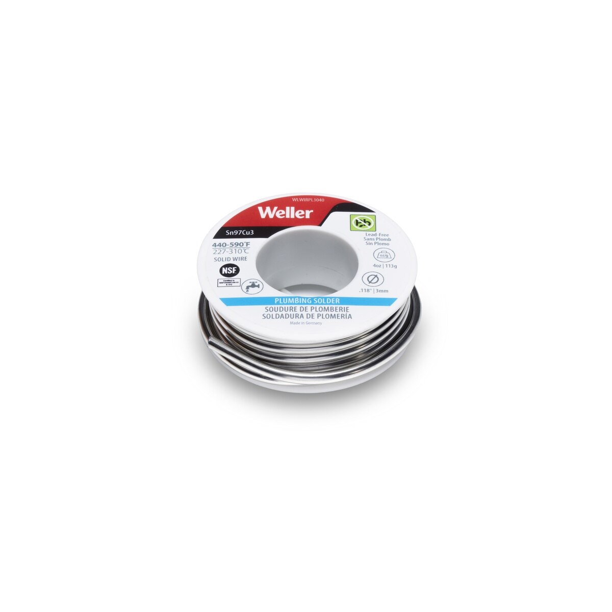 Weller WLWIRPL3040 3 mm 4 oz Lead Free Plumbing Solder Wire for Potable Water Copper Pipe