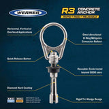 Werner A510300 R3 Reusable Concrete Anchor, Drill 3/4" Dia. X 3-1/2" Hole, Forged SS Swivel D Ring - 2