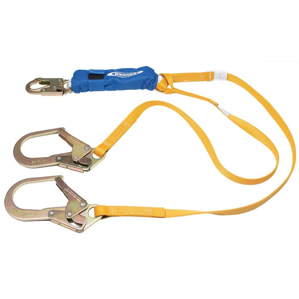 Werner C411200XB DeCoil Twinleg Lanyard (1" web, Snaphook and Rebar Hooks) - 6' RETAIL