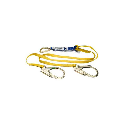 Werner C412200 6' DeCoil Twinleg Lanyard,1" Web,3/4" Carabiner, Rebar Hooks