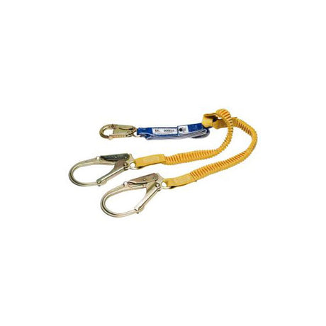 Werner C441200 6' DeCoil Twinleg Lanyard, Elastic Web, Snap & Rebar Hook