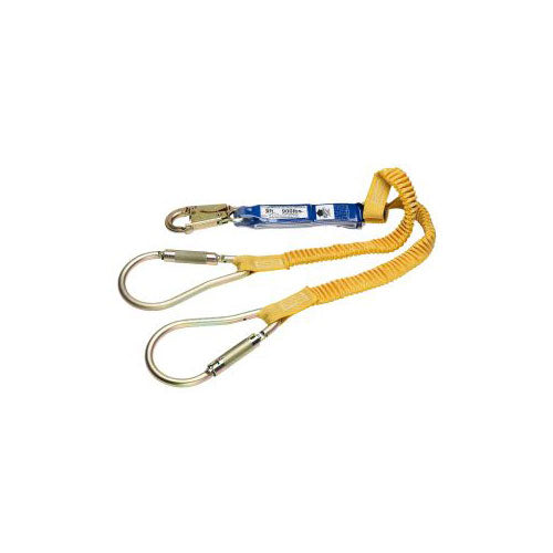 Werner C441400 6' DeCoil Stretch Twinleg Lanyard, Snap Hook, 2" Carabiner