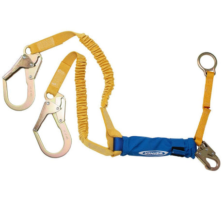 Werner C446200 DeCoil Stretch Twinleg Lanyard w/D-Ring Extender (Snaphook/Rebar Hooks) - 6'