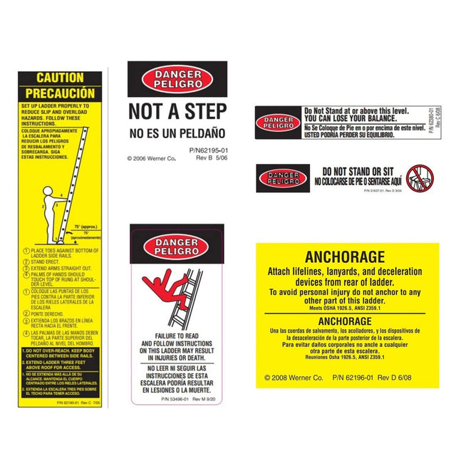 Werner LPL100 Replacement Safety Labels for Straight and Tapered Posting Ladders