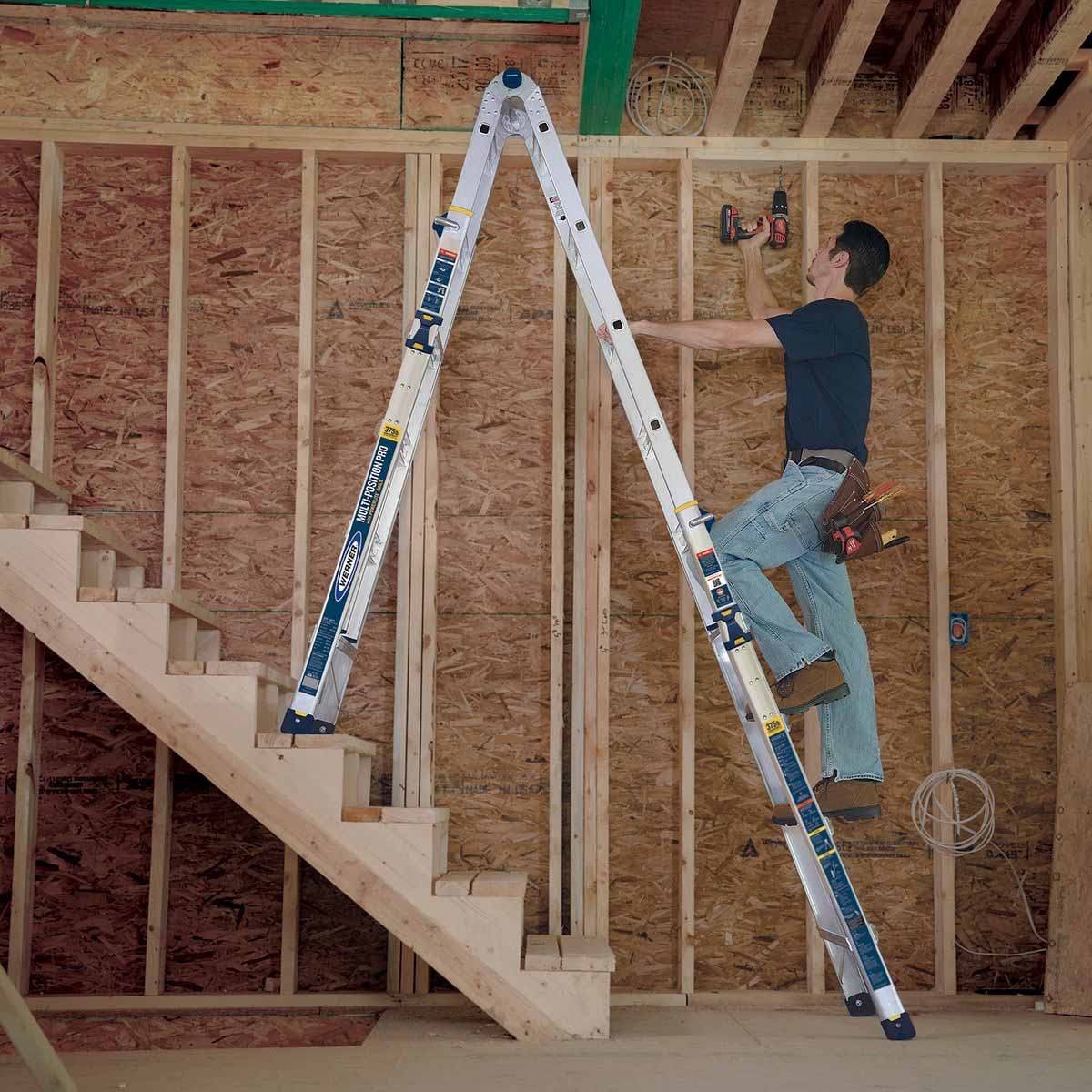Werner MT-22IAA 22FT Reach Height Multi-Position Ladder, 375LB Load Capacity 22FT Type IAA, 22' AL TEL ARTCLT LDR IAA HSMT - 17