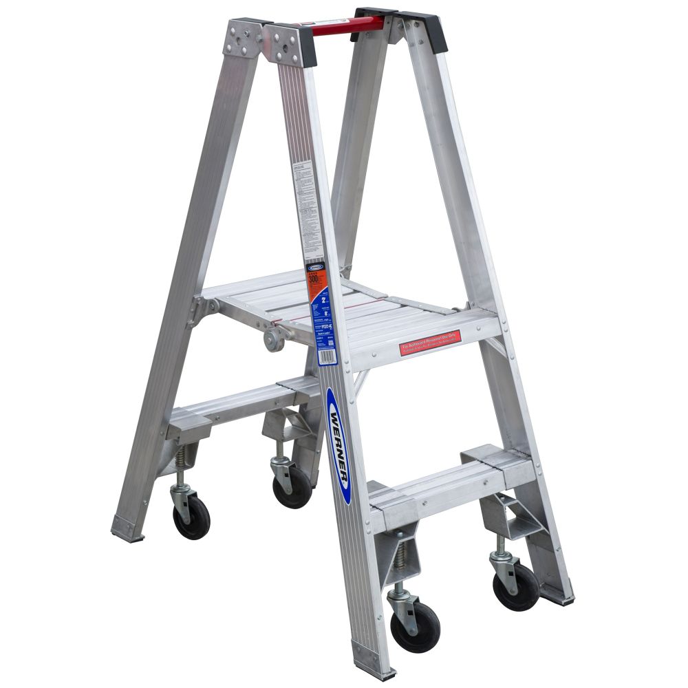 Werner PT372-4C 8' Reach Height Aluminum Platform Ladder wCasters 2' Type IA