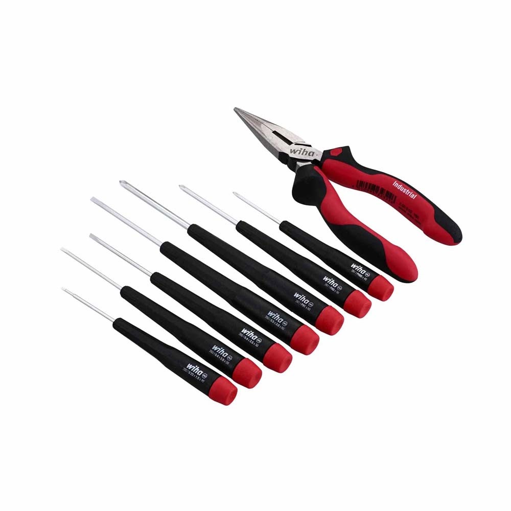 Wiha 26190 8 Piece Precision Slotted and Phillips Screwdrivers and Pliers Set