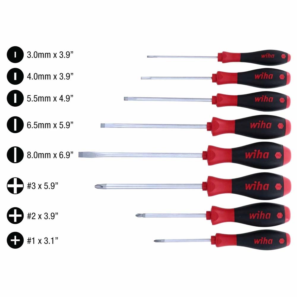 Wiha 30298 8 Piece SoftFinish Slotted and Phillips Screwdriver Set - 2