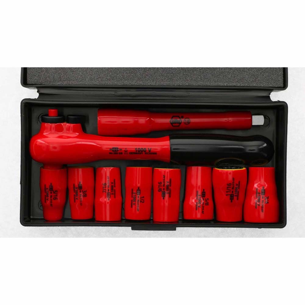 Wiha 31493 10 Piece Insulated Socket and Ratchet Set 3/8" Drive - SAE - 3