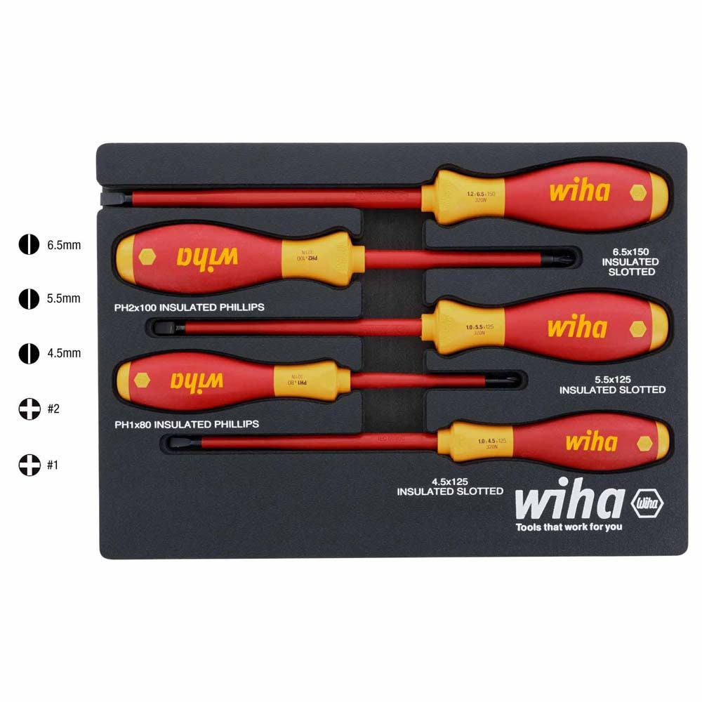 Wiha 32081 5 Piece Insulated SoftFinish Cushion Grip Screwdriver Tray Set - 2