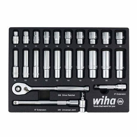 Wiha 33795 24 Piece 3/8" Drive Professional Standard and Deep Socket Tray Set