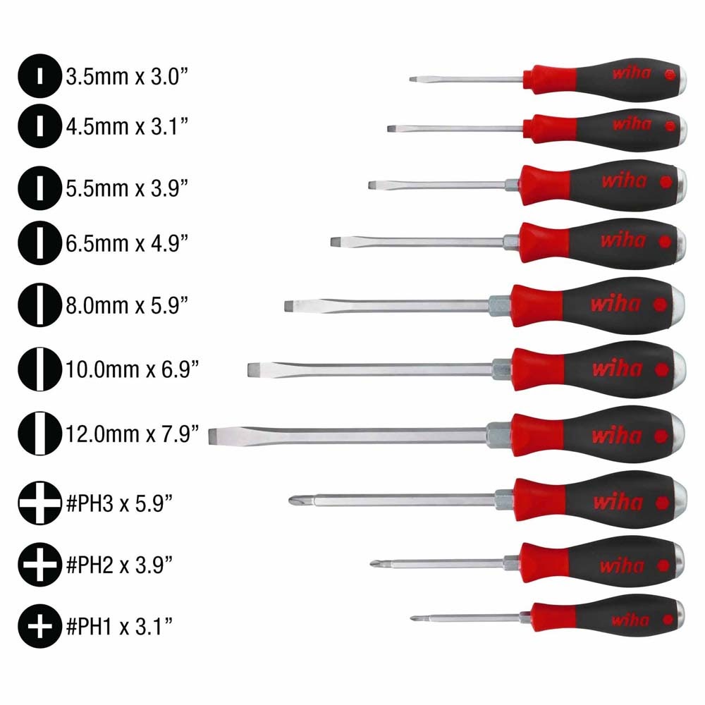 Wiha 53099 10 Piece SoftFinish X Heavy Duty Slotted and Phillips Screwdriver Set - 2