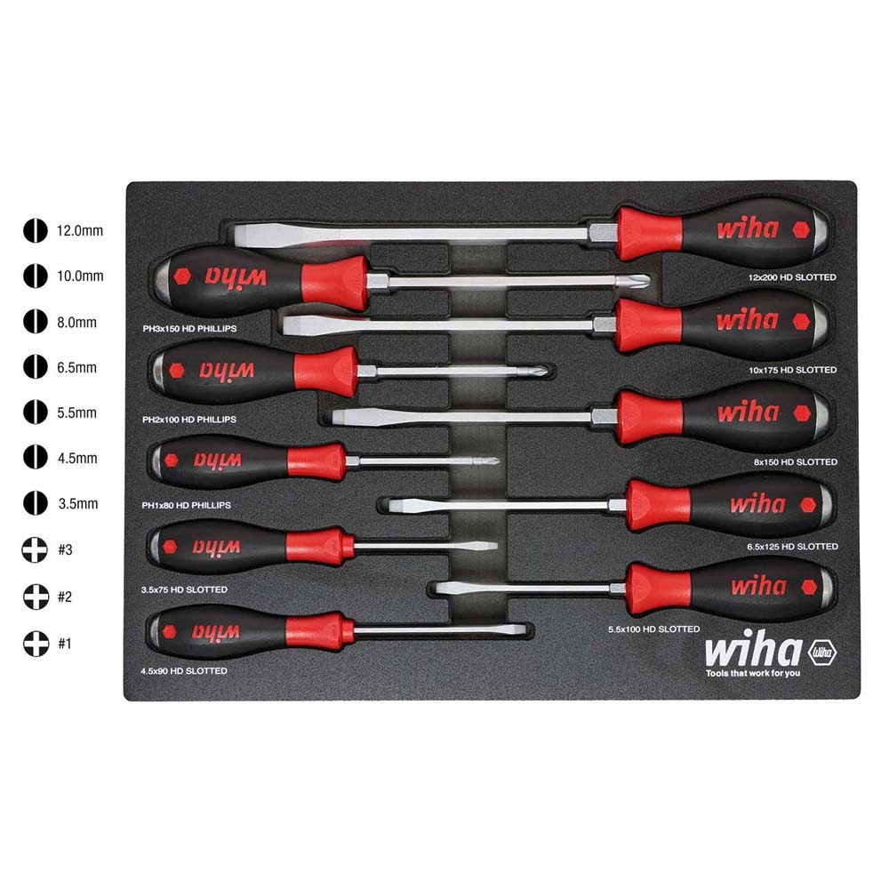 Wiha 53180 10 Piece SoftFinish X Heavy Duty Cushion Grip Screwdriver Tray Set - 2