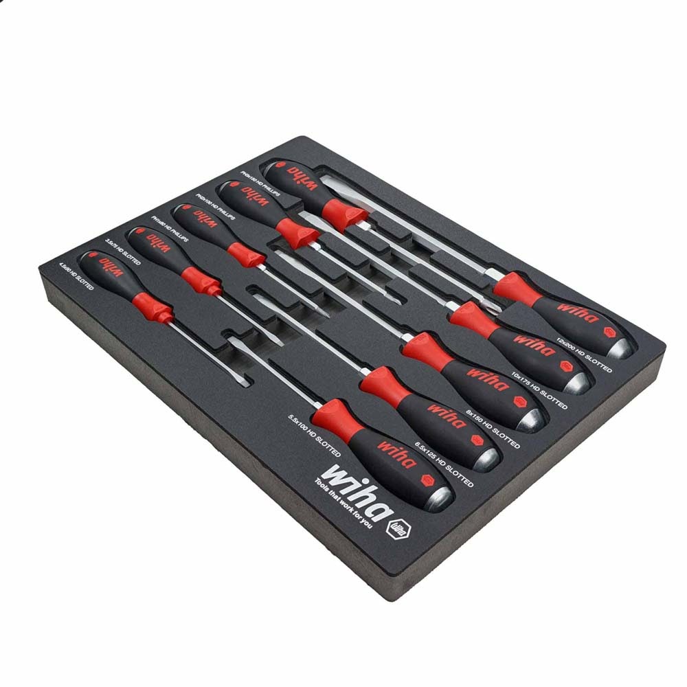 Wiha 53180 10 Piece SoftFinish X Heavy Duty Cushion Grip Screwdriver Tray Set - 3