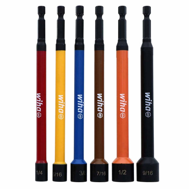 Wiha 70486 6 Piece Color Coded Magnetic Nut Setter SAE Set