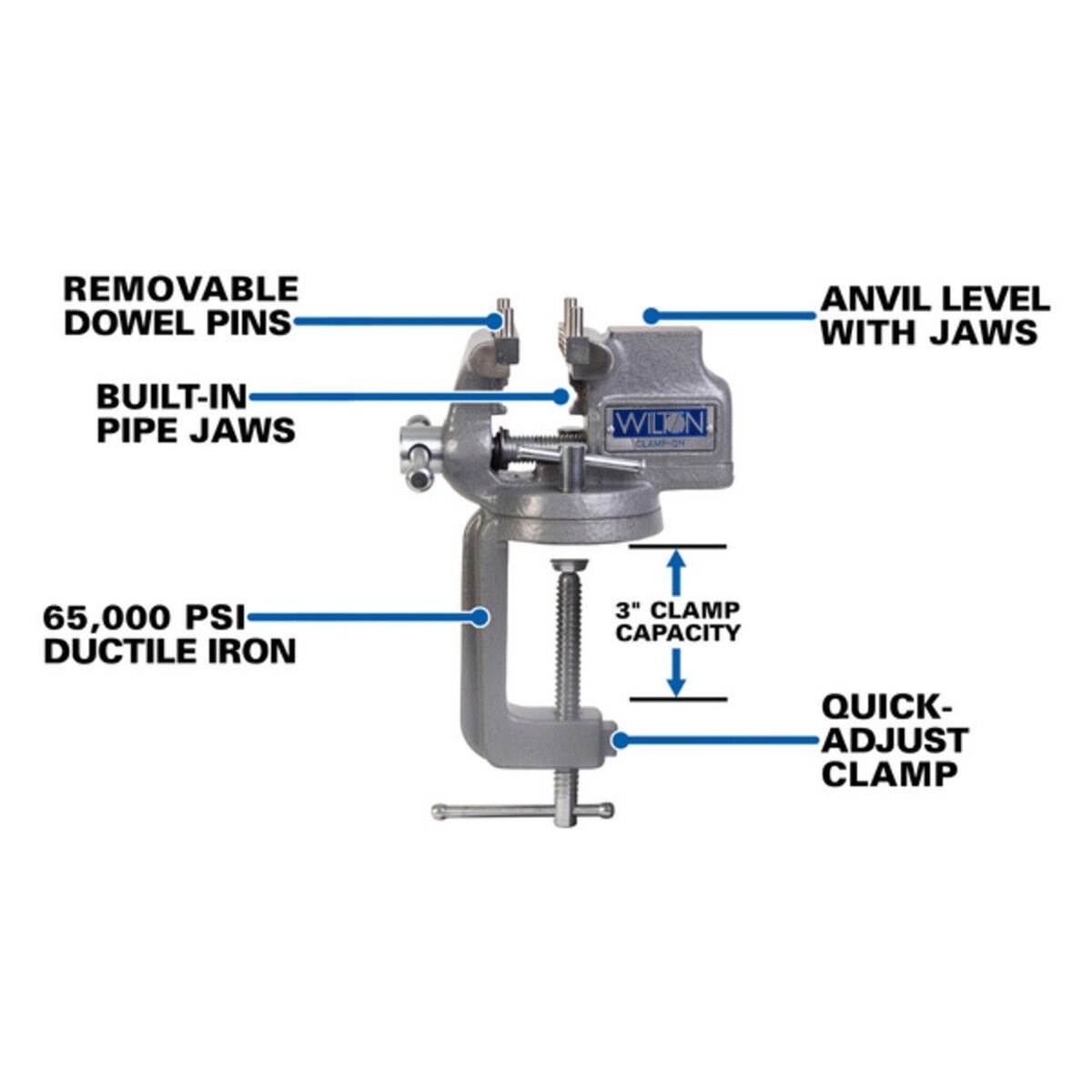 Wilton WL1-112 3" Clamp-On Apprentice Bench Vise with 1800 lb Clamp Force - 2