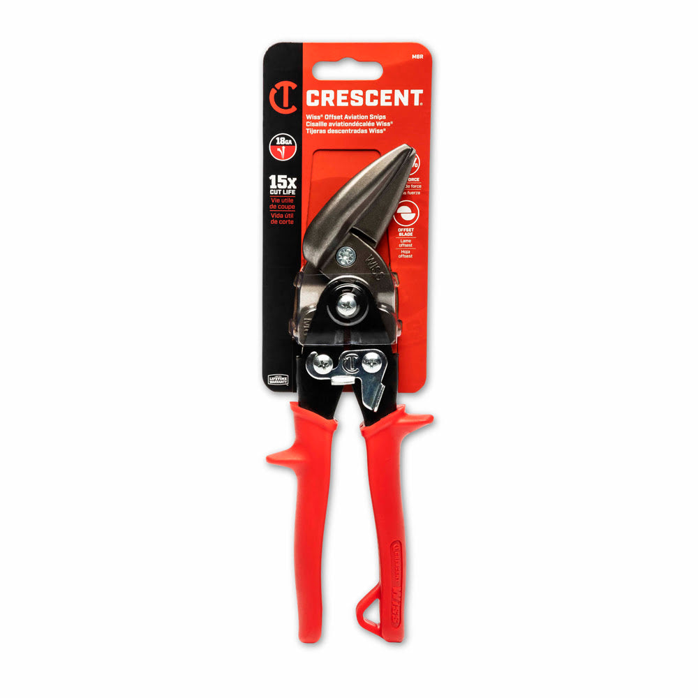 Crescent Wiss M6R 9-1/4" Metalmaster Offset Snips, Cuts Straight to Left, Red Grips - 2