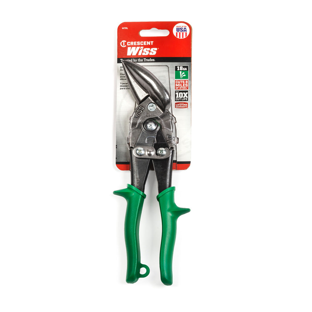 Crescent Wiss M7R 9-1/4" Metalmaster Offset Snips, Cuts Straight to Right, Green Grips - 2