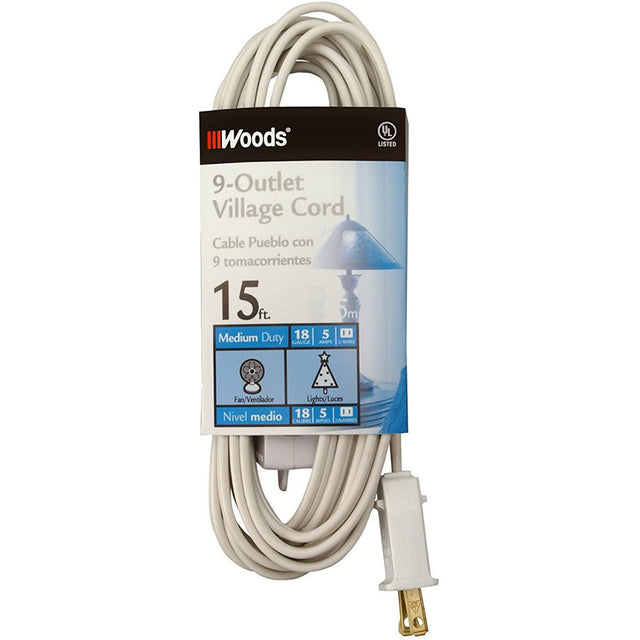 Woods 2188 Indoor Extension Cord With 9 Power Outlets (15 Feet, White)