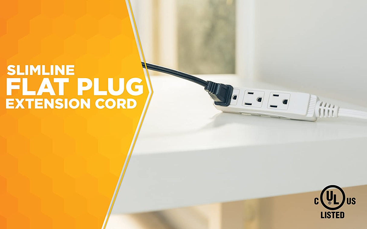 Woods 2241 16/3 Flat Plug Indoor Extension Cord, 8-Foot, 3 Outlets, Right Angled Plug, Space Sa - 2