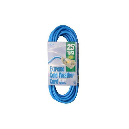 Woods 2434 16/3 Outdoor Cold-Flexible SJTW Extension Cord, Blue with Lighted End, 25-Foot - 2