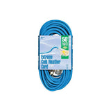 Woods 2435 16/3 Outdoor Cold-Flexible SJTW Extension Cord, Blue with Lighted End, 50-Foot