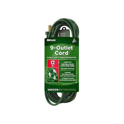 Woods 32189 Indoor Extension Cord With Nine Power Outlets (12 Feet, Green) - 3