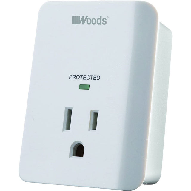 Woods 41008 Surge Protector One 3-Prong Power Outlet LED Indicator Light and Alarm, 1080J, White