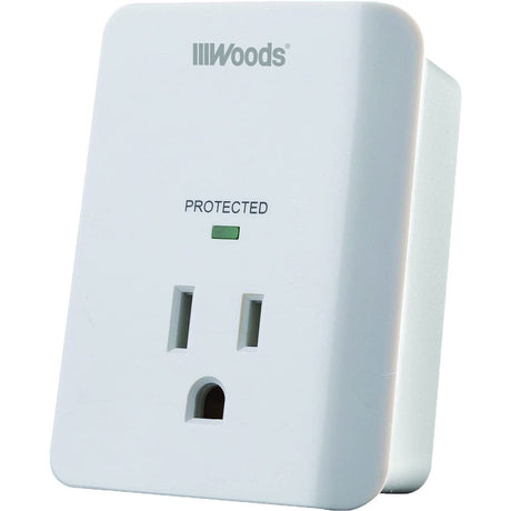 Woods 41008 Surge Protector One 3-Prong Power Outlet LED Indicator Light and Alarm, 1080J, White